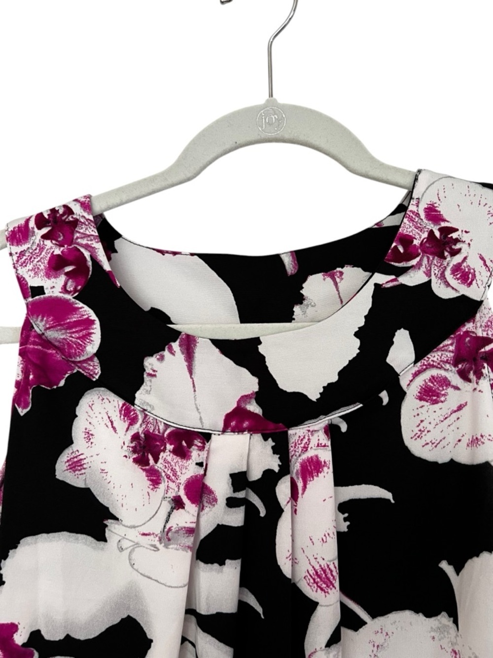 Women’s Sleeveless Black Floral Pleated Camisole with White & Magenta Print M - Picture 3 of 5
